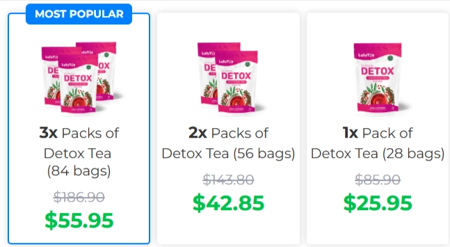 Lulutox Detox Tea pricing details