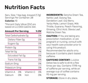 Lulutox Detox Tea supplement facts